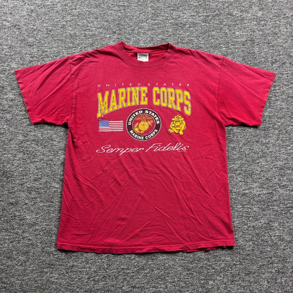 Vintage 1991 Tultex USMC Military Grunge Graphic Red T-Shirt Size XL